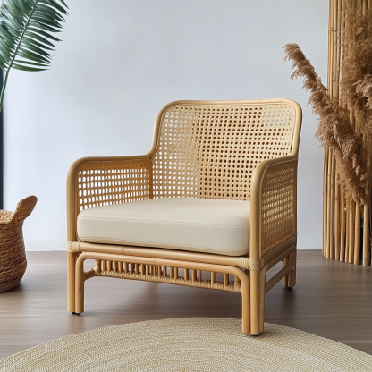 Nordic ins rattan chair, natural rattan backrest chair, Japanese rattan single sofa, casual chair, living room, balcony and home - Image 7