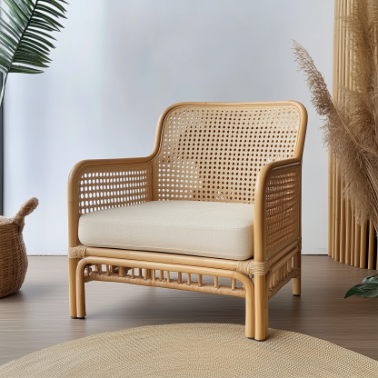 Nordic ins rattan chair, natural rattan backrest chair, Japanese rattan single sofa, casual chair, living room, balcony and home - Image 3