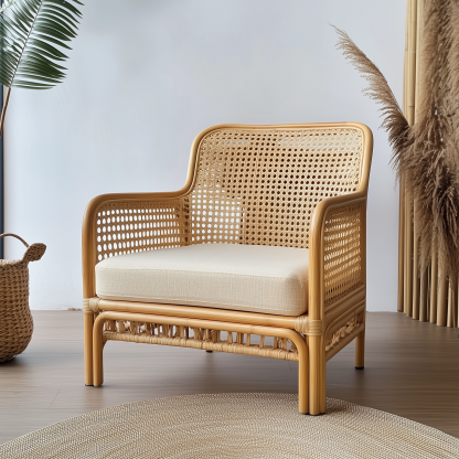 Nordic ins rattan chair, natural rattan backrest chair, Japanese rattan single sofa, casual chair, living room, balcony and home - Image 6