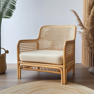 Nordic ins rattan chair, natural rattan backrest chair, Japanese rattan single sofa, casual chair, living room, balcony and home