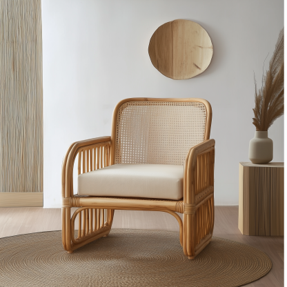 Little Forest Japanese-style rattan three-seater sofa homestay Hotel Leisure and creative handcrafted real rattan lazy person's small sofa - Image 8
