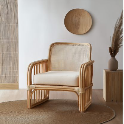 Little Forest Japanese-style rattan three-seater sofa homestay Hotel Leisure and creative handcrafted real rattan lazy person's small sofa - Image 9