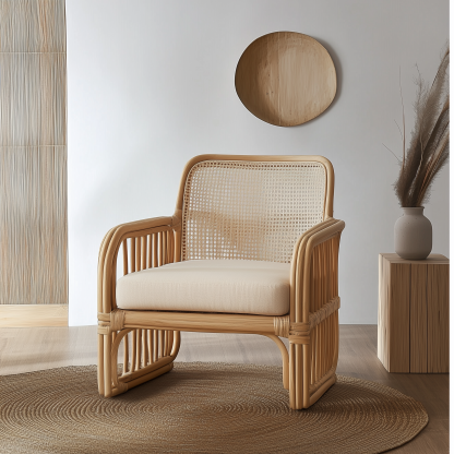 Little Forest Japanese-style rattan three-seater sofa homestay Hotel Leisure and creative handcrafted real rattan lazy person's small sofa - Image 7