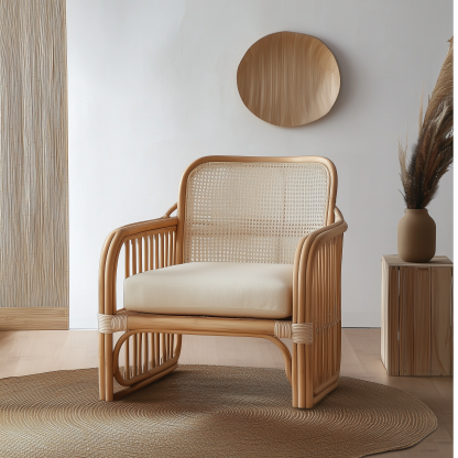 Little Forest Japanese-style rattan three-seater sofa homestay Hotel Leisure and creative handcrafted real rattan lazy person's small sofa - Image 5
