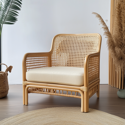 Nordic ins rattan chair, natural rattan backrest chair, Japanese rattan single sofa, casual chair, living room, balcony and home - Image 2