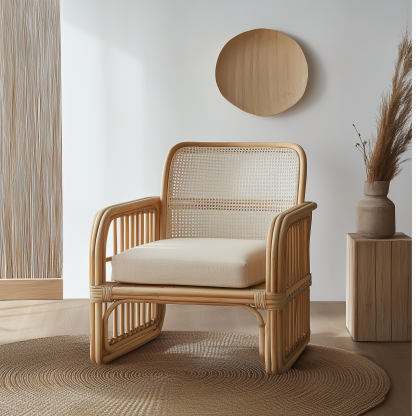 Little Forest Japanese-style rattan three-seater sofa homestay Hotel Leisure and creative handcrafted real rattan lazy person's small sofa - Image 4