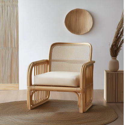 Little Forest Japanese-style rattan three-seater sofa homestay Hotel Leisure and creative handcrafted real rattan lazy person's small sofa - Image 3