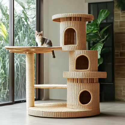Double-layer cat bed, solid wood cat bed, all-season, semi-enclosed rattan cat bed, home cat, villa cat, cat house cat house - Image 10