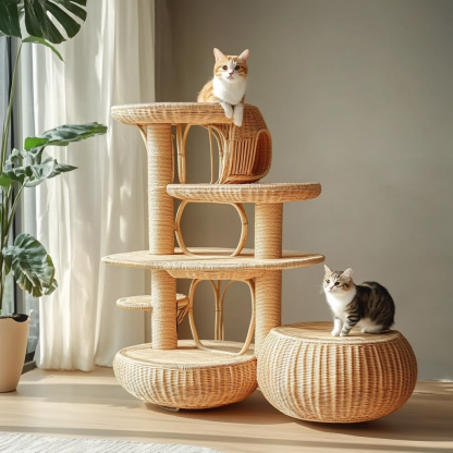 Cat climbing frame, scratch-resistant rattan cat house, closed double-layer cat bed, cat bed, red wall - Image 9