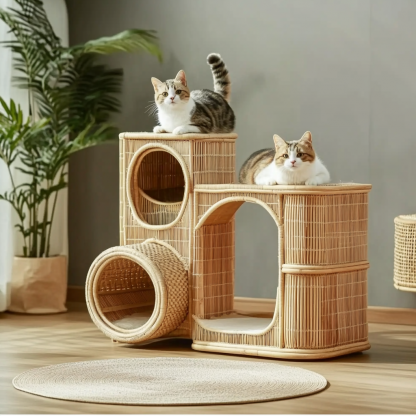 Cat climbing frame, scratch-resistant rattan cat house, closed double-layer cat bed, cat bed, red wall - Image 10