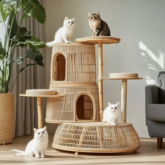 Cat climbing frame, scratch-resistant rattan cat house, closed double-layer cat bed, cat bed, red wall