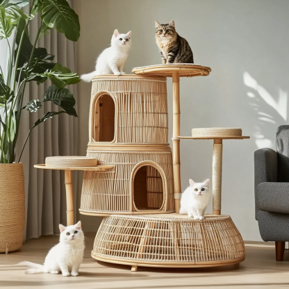 Cat climbing frame, scratch-resistant rattan cat house, closed double-layer cat bed, cat bed, red wall