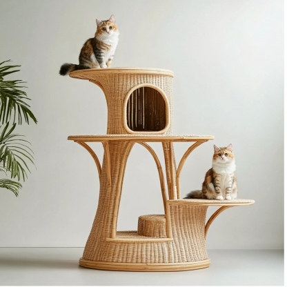 Cat climbing frame, scratch-resistant rattan cat house, closed double-layer cat bed, cat bed, red wall - Image 5
