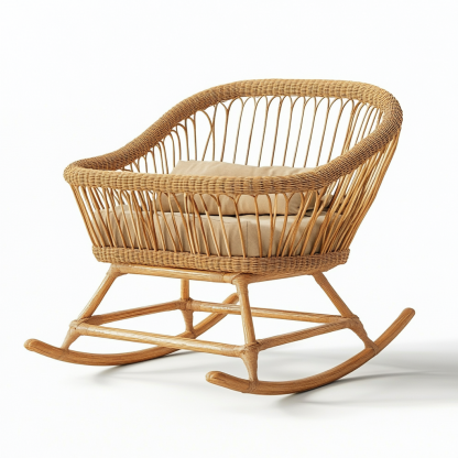 Wabi-sabi style solid wood rattan rocking chair, a modern and simple Japanese wabi-sabi style retro solid wood rattan rocking chair - Image 8