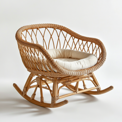 Wabi-sabi style solid wood rattan rocking chair, a modern and simple Japanese wabi-sabi style retro solid wood rattan rocking chair - Image 6