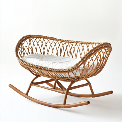 Wabi-sabi style solid wood rattan rocking chair, a modern and simple Japanese wabi-sabi style retro solid wood rattan rocking chair - Image 4
