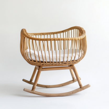Wabi-sabi style solid wood rattan rocking chair, a modern and simple Japanese wabi-sabi style retro solid wood rattan rocking chair - Image 3
