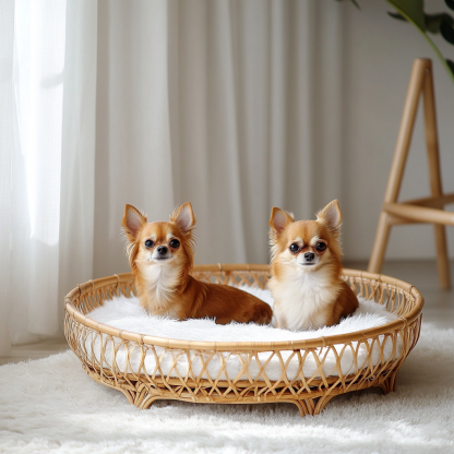 Pet bed, wicker dog bed, cat bed, American-style retro solid wood animal house furniture, Teddy Bichon Frise dog mattress - Image 3