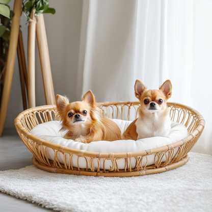 Pet bed, wicker dog bed, cat bed, American-style retro solid wood animal house furniture, Teddy Bichon Frise dog mattress - Image 3