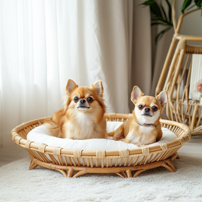 Pet bed, wicker dog bed, cat bed, American-style retro solid wood animal house furniture, Teddy Bichon Frise dog mattress - Image 3
