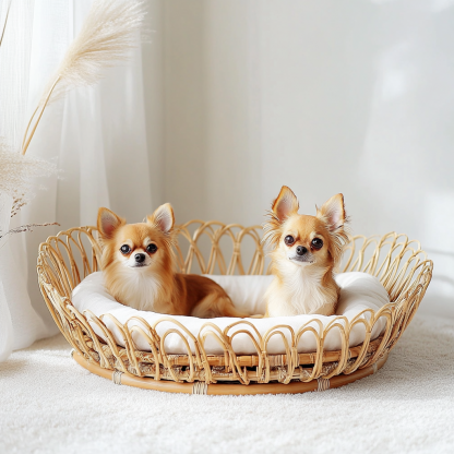 Pet bed, wicker dog bed, cat bed, American-style retro solid wood animal house furniture, Teddy Bichon Frise dog mattress - Image 6