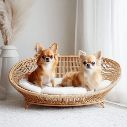 Pet bed, wicker dog bed, cat bed, American-style retro solid wood animal house furniture, Teddy Bichon Frise dog mattress - Image 9