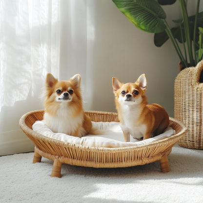 Pet bed, wicker dog bed, cat bed, American-style retro solid wood animal house furniture, Teddy Bichon Frise dog mattress - Image 8