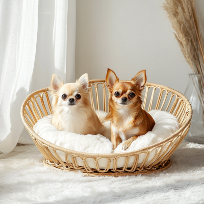 Pet bed, wicker dog bed, cat bed, American-style retro solid wood animal house furniture, Teddy Bichon Frise dog mattress - Image 2