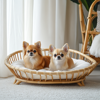 Pet bed, wicker dog bed, cat bed, American-style retro solid wood animal house furniture, Teddy Bichon Frise dog mattress - Image 2