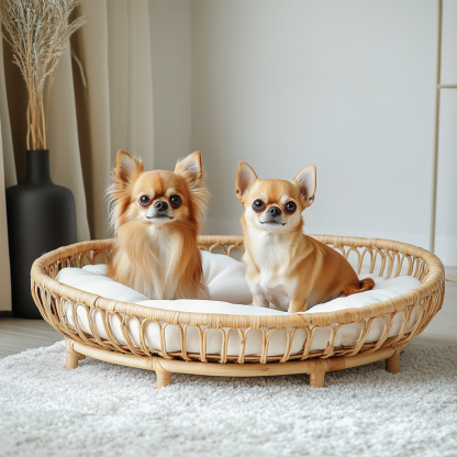 Pet bed, wicker dog bed, cat bed, American-style retro solid wood animal house furniture, Teddy Bichon Frise dog mattress - Image 2