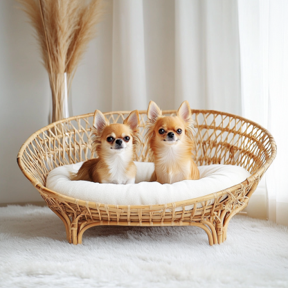 Pet bed, wicker dog bed, cat bed, American-style retro solid wood animal house furniture, Teddy Bichon Frise dog mattress - Image 3