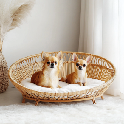 Pet bed, wicker dog bed, cat bed, American-style retro solid wood animal house furniture, Teddy Bichon Frise dog mattress - Image 2