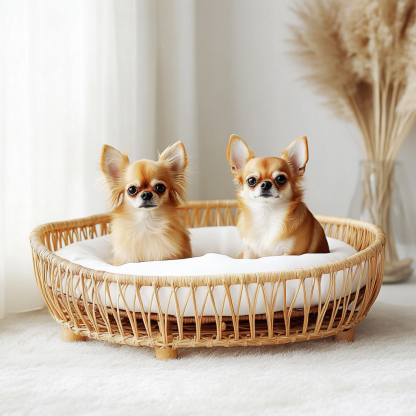 Pet bed, wicker dog bed, cat bed, American-style retro solid wood animal house furniture, Teddy Bichon Frise dog mattress - Image 6