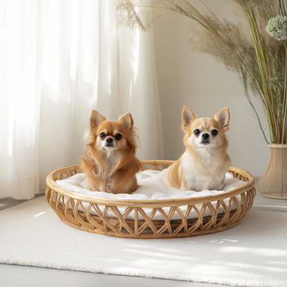 Pet bed, wicker dog bed, cat bed, American-style retro solid wood animal house furniture, Teddy Bichon Frise dog mattress - Image 5