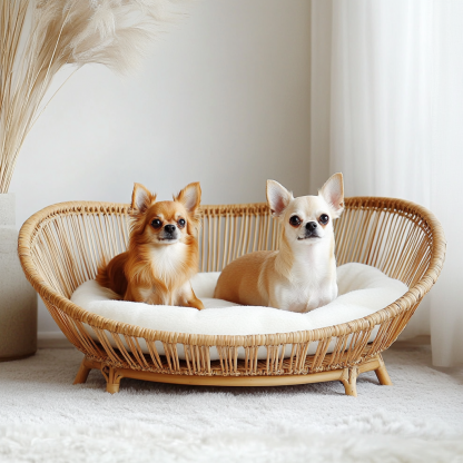 Pet bed, wicker dog bed, cat bed, American-style retro solid wood animal house furniture, Teddy Bichon Frise dog mattress - Image 9