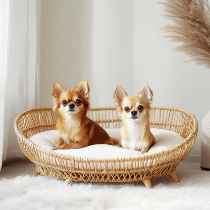 Pet bed, wicker dog bed, cat bed, American-style retro solid wood animal house furniture, Teddy Bichon Frise dog mattress - Image 6
