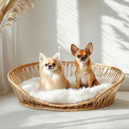 Pet bed, wicker dog bed, cat bed, American-style retro solid wood animal house furniture, Teddy Bichon Frise dog mattress - Image 3
