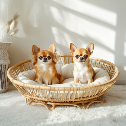 Pet bed, wicker dog bed, cat bed, American-style retro solid wood animal house furniture, Teddy Bichon Frise dog mattress - Image 2