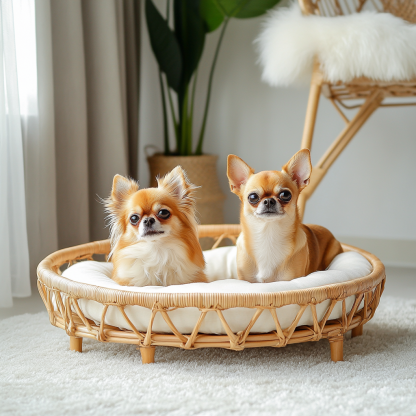 Pet bed, wicker dog bed, cat bed, American-style retro solid wood animal house furniture, Teddy Bichon Frise dog mattress - Image 3