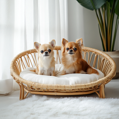 Pet bed, wicker dog bed, cat bed, American-style retro solid wood animal house furniture, Teddy Bichon Frise dog mattress - Image 4