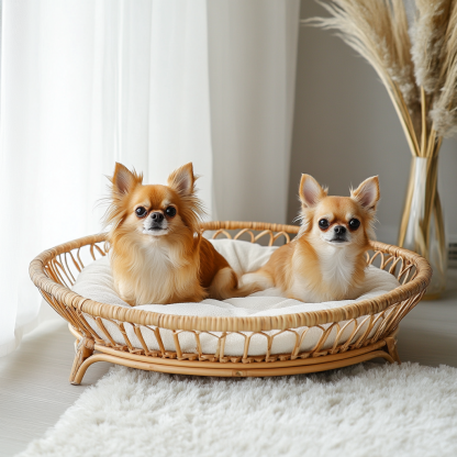 Pet bed, wicker dog bed, cat bed, American-style retro solid wood animal house furniture, Teddy Bichon Frise dog mattress - Image 3