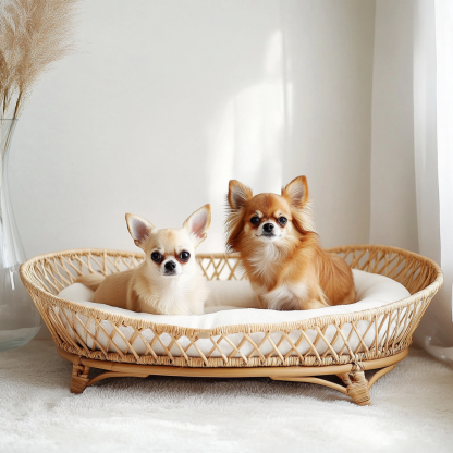 Pet bed, wicker dog bed, cat bed, American-style retro solid wood animal house furniture, Teddy Bichon Frise dog mattress - Image 9