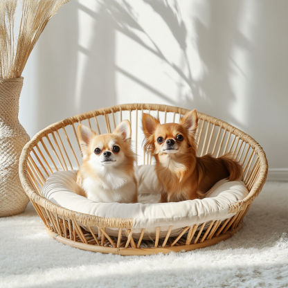 Pet bed, wicker dog bed, cat bed, American-style retro solid wood animal house furniture, Teddy Bichon Frise dog mattress - Image 3