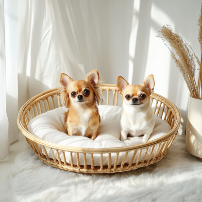Pet bed, wicker dog bed, cat bed, American-style retro solid wood animal house furniture, Teddy Bichon Frise dog mattress