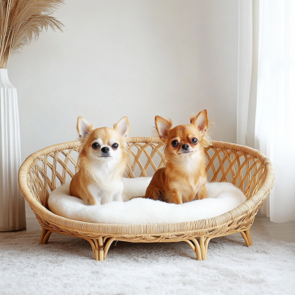 Pet bed, wicker dog bed, cat bed, American-style retro solid wood animal house furniture, Teddy Bichon Frise dog mattress - Image 5