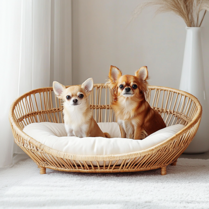 Pet bed, wicker dog bed, cat bed, American-style retro solid wood animal house furniture, Teddy Bichon Frise dog mattress - Image 4