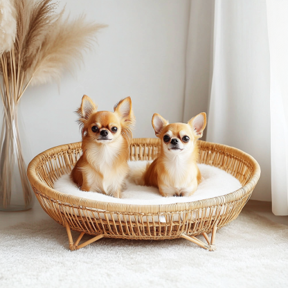 Pet bed, wicker dog bed, cat bed, American-style retro solid wood animal house furniture, Teddy Bichon Frise dog mattress - Image 3