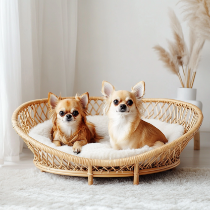 Pet bed, wicker dog bed, cat bed, American-style retro solid wood animal house furniture, Teddy Bichon Frise dog mattress - Image 2