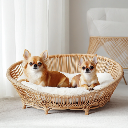 Pet bed, wicker dog bed, cat bed, American-style retro solid wood animal house furniture, Teddy Bichon Frise dog mattress - Image 9