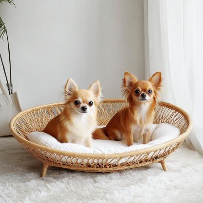 Pet bed, wicker dog bed, cat bed, American-style retro solid wood animal house furniture, Teddy Bichon Frise dog mattress - Image 7